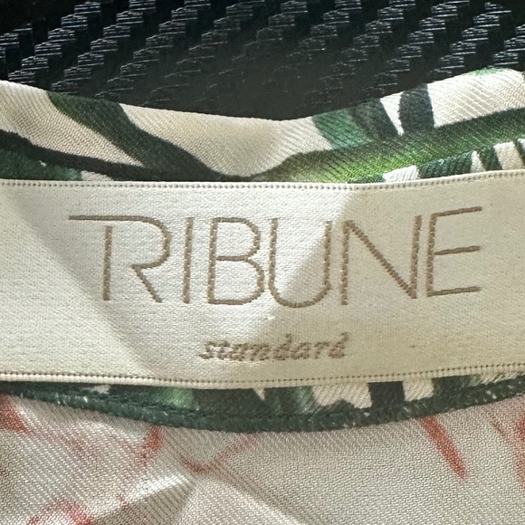 TRIBUNE STANDARD Orange and Green Botanical Sleeveless 100% Silk Dress - Size L. - Picture 12 of 16